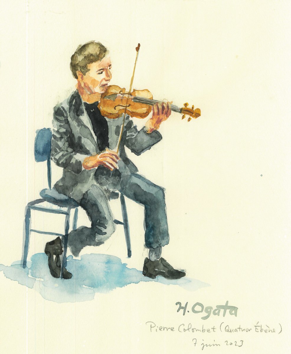 ピエール・コロンべ（エベーヌ弦楽四重奏団）
Pierre Colombet (Quatuor Ébène)
#水彩画 #人物画 ＃クラシック音楽 #ヴァイオリン 
#watercolor #portrait #classicmusic #violin