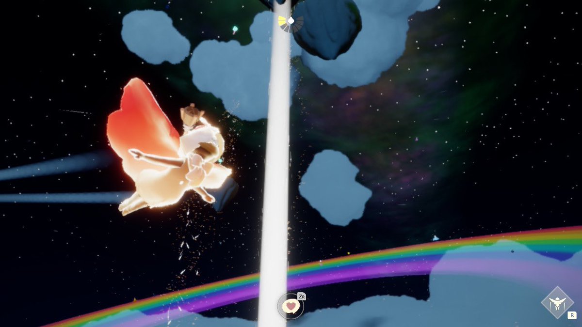 ナンジャコリャアアアア楽しすぐるうううありがとうっっっ　#SKY星を紡ぐ子どもたち　メルゼナ行かなきゃならないのにこの虹から出られないずっと飛んでいたい😆