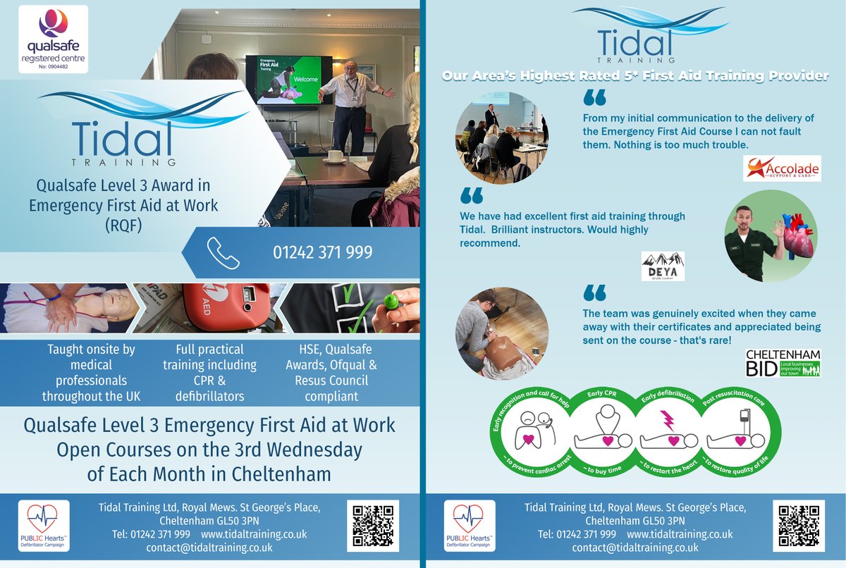 Our #FirstAid collaboration with @CheltenhamBID gives learners the skills & confidence to act with #Accidents #Emergency #injury 🚨& #DefibsSaveLives⬇️@TheIsbourne @BeardsJewellers @FrankSmithandCo @MarketingChelt @HandelsbankenUK @CheltOpenDoor @Farecare1 @OurChelt @accountchelt