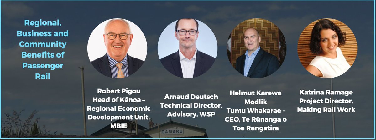 roger_blakeley's tweet photo. #TheFutureIsRail Inter-Regional Passenger Rail Conference in Wgtn on Wed 28 June has yet more stellar speakers in Panel session 3: Robert Pigou, Deputy CE, MBIE; Arnaud Deutsch, WSP; @helmutmodlik CE, Ngāti Toa; Katrina Ramage #MakingRailWork Register on https://t.co/IhmaBsDJ7Z https://t.co/ykEmeFlRp6