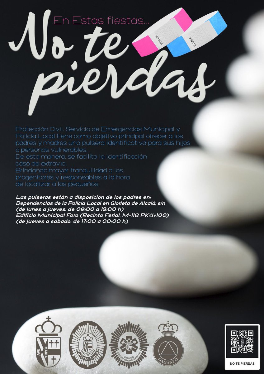🧒🏽👦🏼PULSERA “NO TE PIERDAS”🧒🏽👦🏼

El Ayuntamiento de Daganzo pone en marcha una emocionante novedad para las fiestas: la pulsera "No te Pierdas". 

👇🏼Pincha en el siguiente enlace:
forms.gle/HXPXLCbsX67UsH…

#daganzo #daganzodearriba #seguridad #fiestassanantonio #dgz