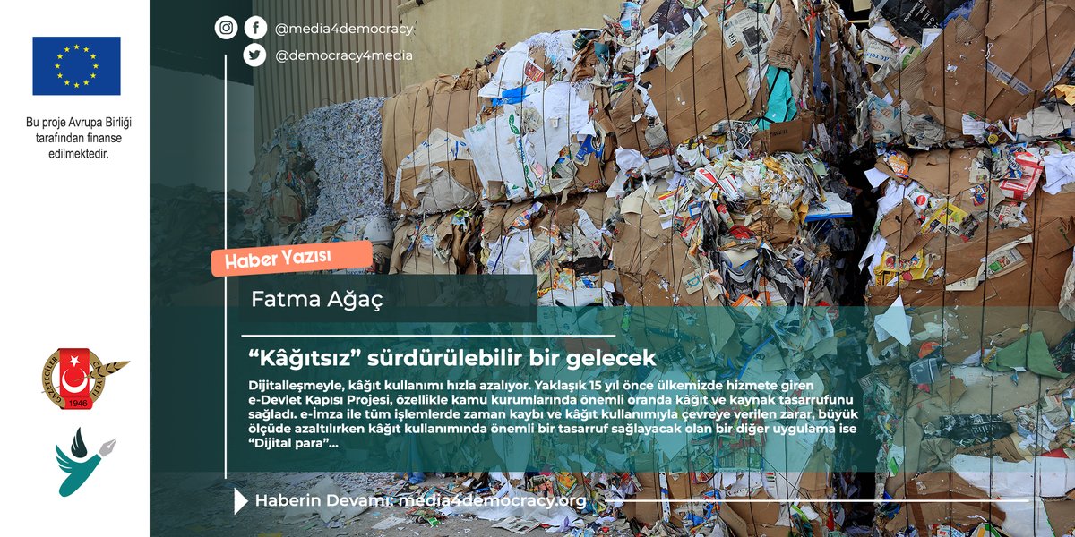 “Kâğıtsız” sürdürülebilir bir gelecek

Dijitalleşmeyle, kâğıt kullanımı hızla azalıyor. Kâğıt kullanımında önemli bir tasarruf sağlayacak olan bir diğer uygulama ise “Dijital para”…

Fatma Ağaç’ın haberinin devamı için:
media4democracy.org/news/kgitsiz-s…

<a href="/fatmaagac/">Fatma Agac</a> 
Fotoğraf: Depo Photos