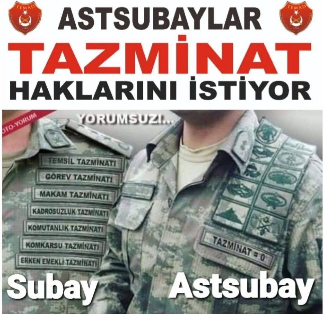 imaynubire57807's tweet photo. Astsubay TSK Personel K. Md. 3, 4, 85c, 89, 117, 118, 124 vb. gereği kadrolarında teknik, sınıf ve branş uzmanlıklarına göre görev yapar
Emeklilikte TAZMİNAT haklarıdır. 
@RTErdogan
@kilicdarogluk @temadankara @TBMMGenelKurulu @TBMMresmi @Akparti @herkesicinCHP @MHP_Bilgi https://t.co/PM6p4K2CVk