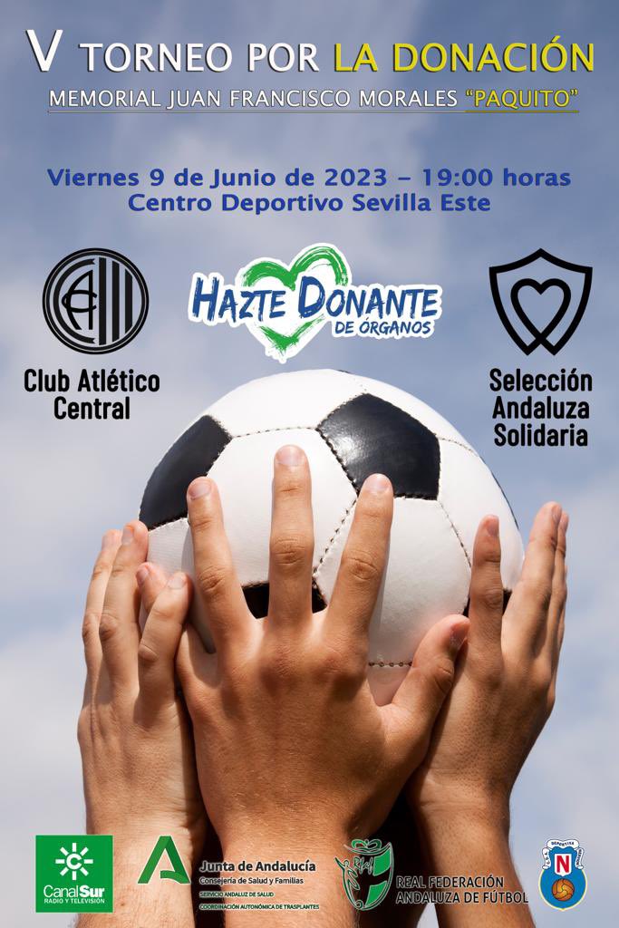 Pakito_mc's tweet photo. V TORNEO POR LA DONACIÓN DE ÓRGANOS. Os esperamos a todos mañana en el homenaje a mi padre. Pasaremos muy buena tarde con un gran ambiente y con un partidazo entre el @ClubAtlCentral y la selección solidaria de Ángel Acién, repleta de magníficos ex futbolistas y artistas. 🤍 https://t.co/JUWiKbOZko