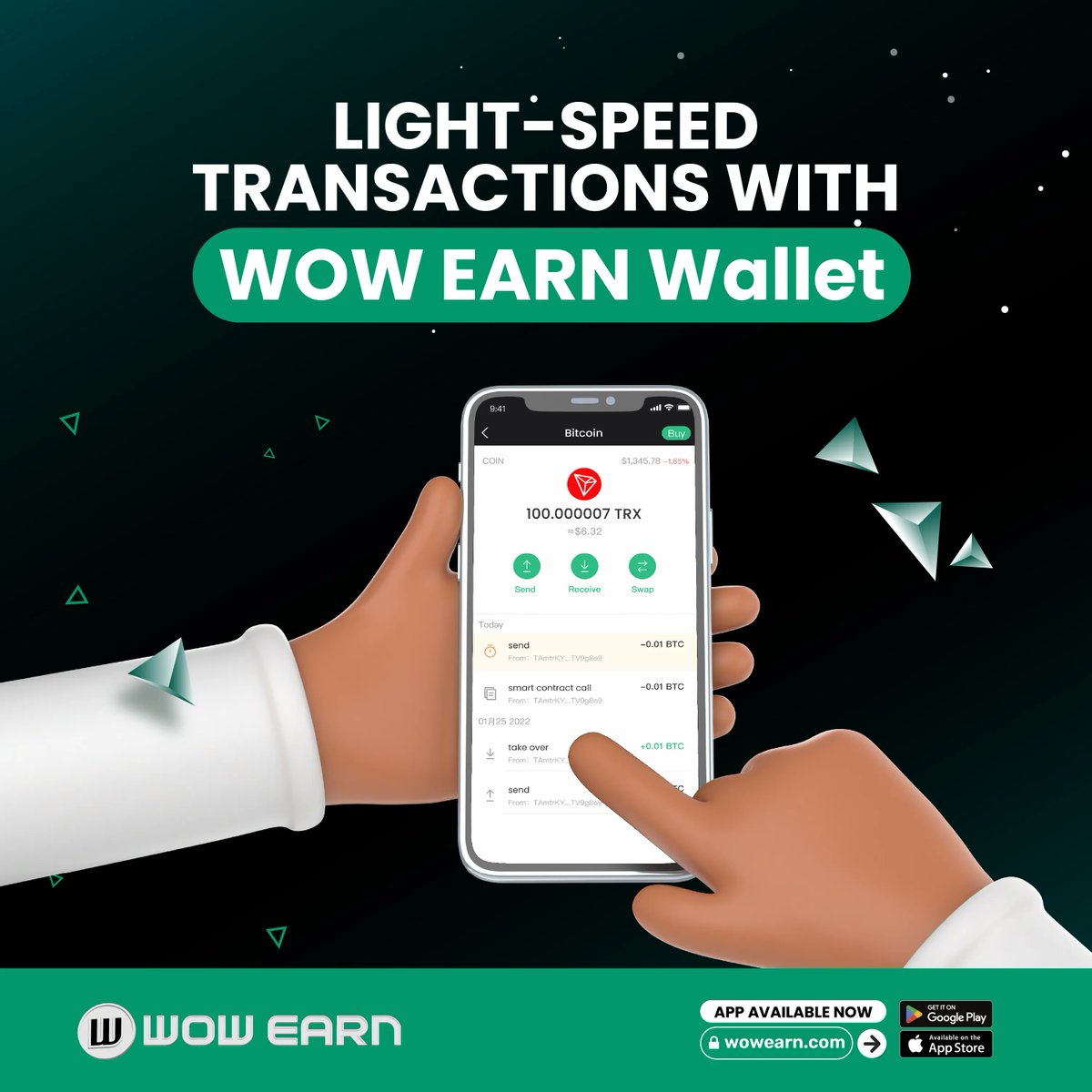 Transact with the speed of light! 🚀 

Enjoy super-fast and seamless transactions with WOW EARN Wallet. ⚡💸🌟 Getting your crypto where it needs to be has never been easier. 

Explore it today! 
#ThriftyThursday #WoWEarnWallet #挖挖