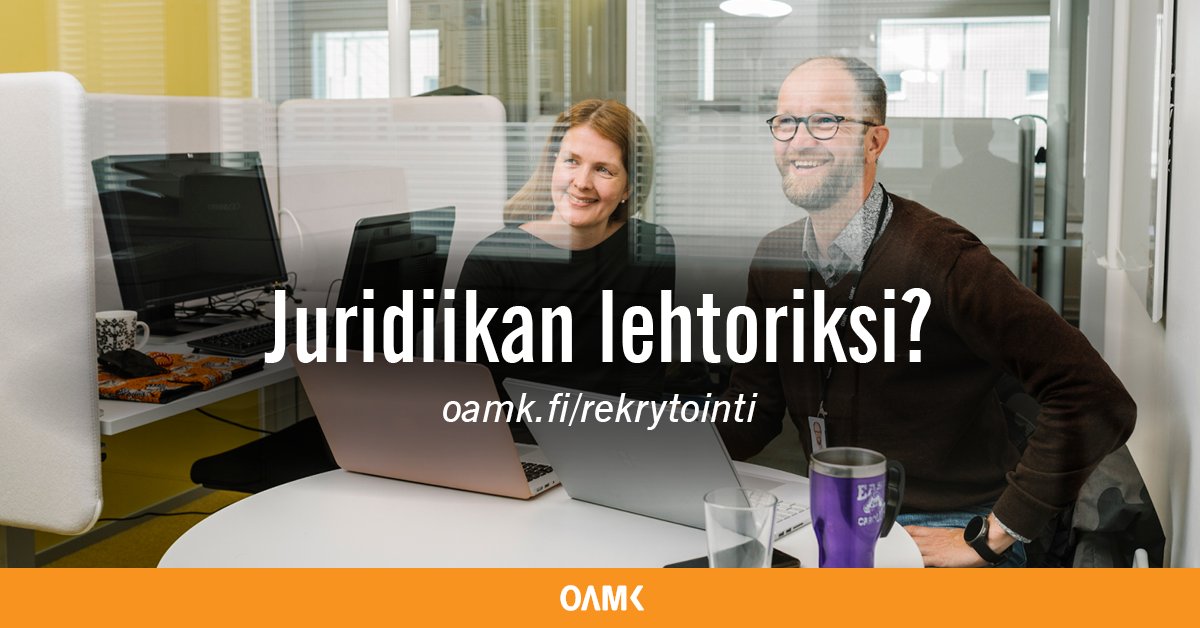 Tule meille juridiikan lehtoriksi! Työssäsi vastaat opetuksen toteutuksesta ja kehittämisestä osaamisalueellasi sekä tuutoroit opiskelijoita ja ohjaat opinnäytetöitä. Kiinnostuitko? Lue lisää ja hae viimeistään 21.6. ats.talentadore.com/apply/juridiik… #oamk #rekry