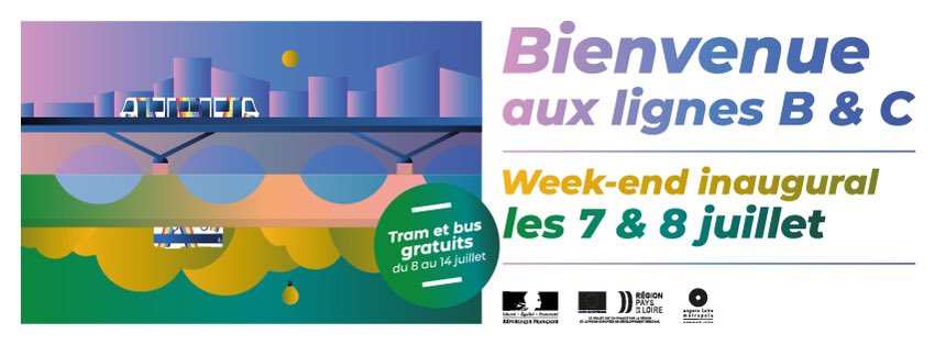 Rendez-vous les vendredi 7 et samedi 8 juillet pour fêter l'inauguration des nouvelles lignes de tramway et l'entrée en service du nouveau réseau Irigo. Lequel sera entièrement gratuit pour tous pendant une semaine angersloiremetropole.fr/medias/64868-i… #AngersMetropole