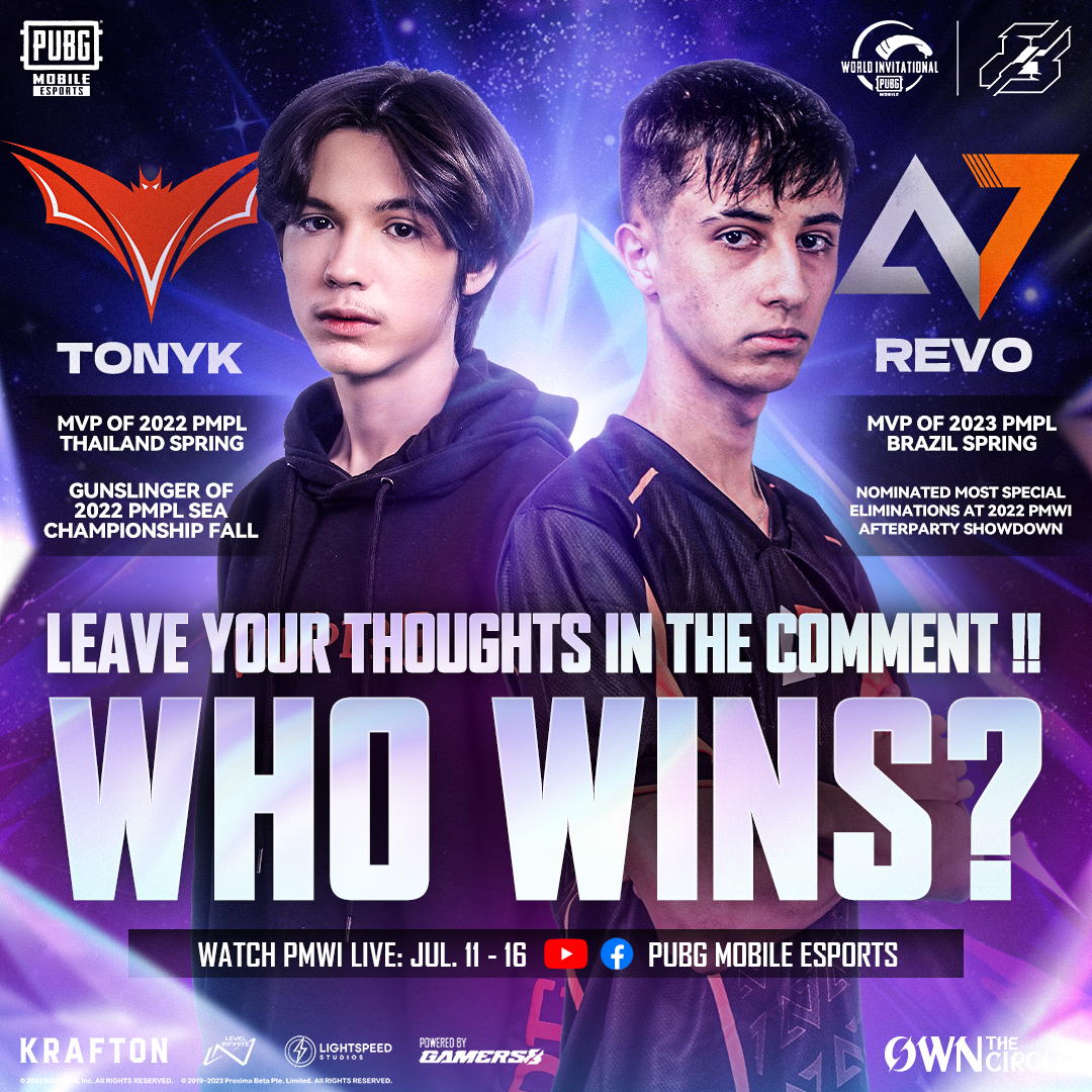 EsportsPUBGM's tweet photo. ⚔TONYK vs REVO 

😎Which player has your support in the 1v1 matchup?

 🌟Mark your calendar for the electrifying 2023 PMWI from July 11th to 16th!

 🔥Download PUBG MOBILE now: https://t.co/vGki86yG5C 

#PUBGMOBILE #PUBGMESPORTS #PMWI #2023PMWI https://t.co/ctEDcScqRy