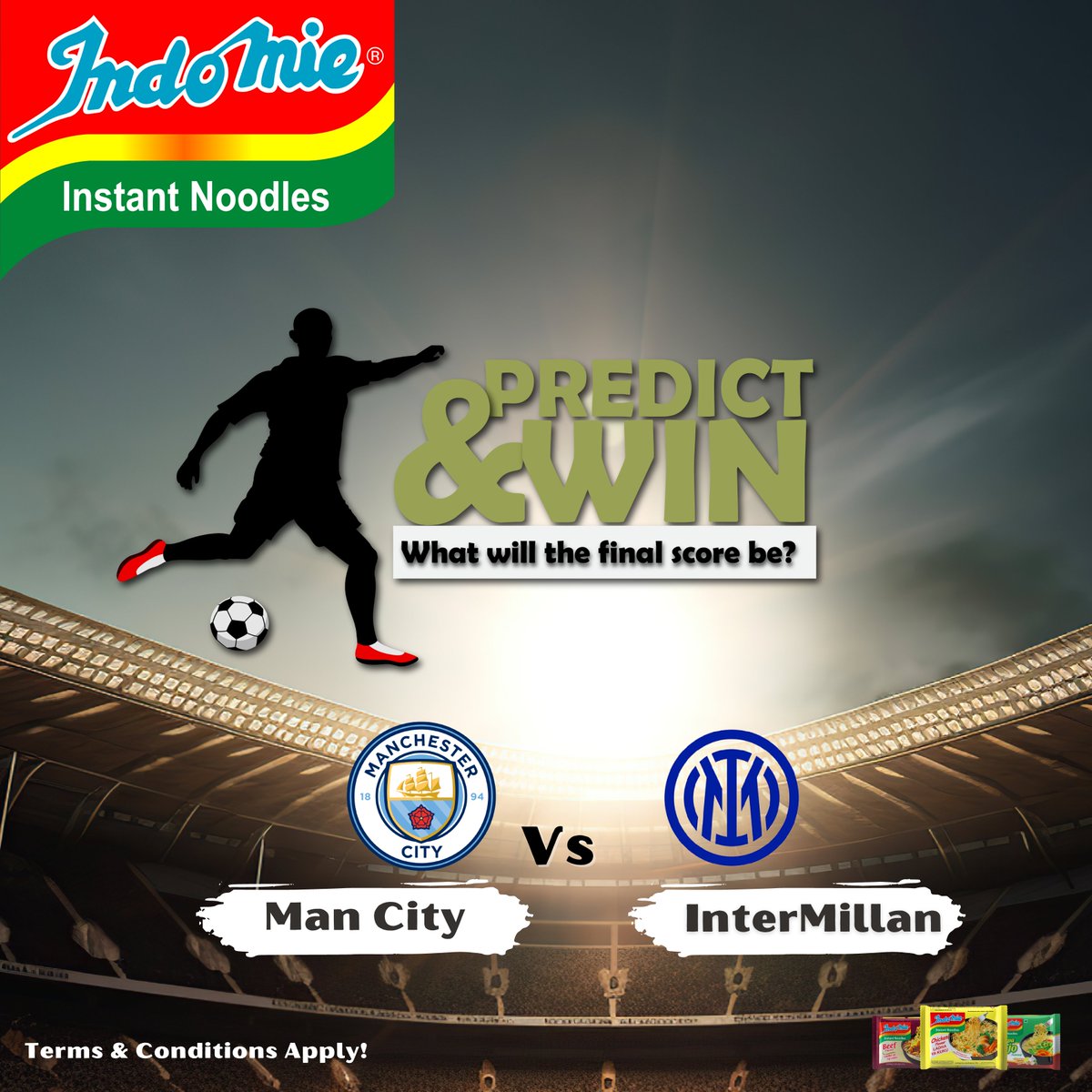 Stand a chance to bag the full Indomie soccer goodness. ⚽️🥳
Who will win the game and by how many goals?
After the match on Saturday, June 10th. 𝐎𝐍𝐋𝐘 𝟒 correct predictions will be randomly selected and awarded. Itambe!!!
#predictandwin #indomieMautam #indomieKenya