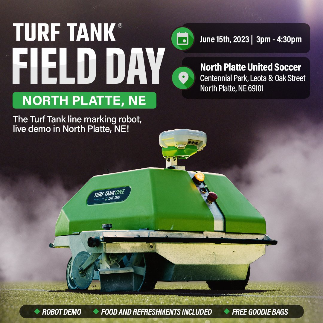 Turf_Tank's tweet photo. 📅North Platte, mark your calendars!
Our next field day is fast approaching on June 15th!⚽ Witness the revolution in line marking technology first-hand, enjoy delicious food &amp; meet fellow sports enthusiasts.
🤖  Don't wait - sign up now at https://t.co/QkhL0vl0Wj 🤖
#NorthPlatte https://t.co/0hEmzWVtaA