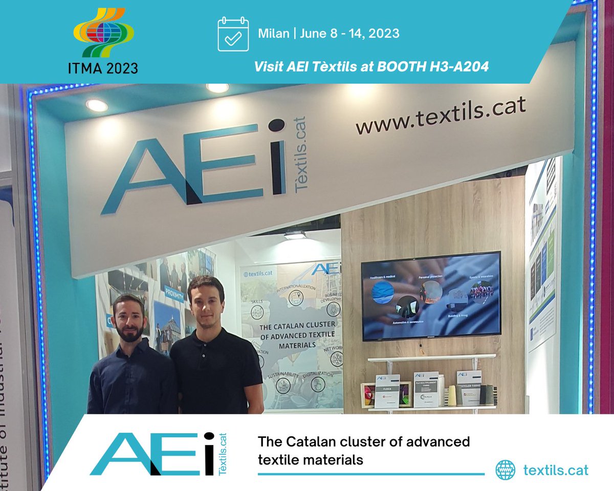 textils_cat's tweet photo. Our team is at @ITMA2023 aimed at establishing collaborations and #networking.    Visit us at BOOTH H3-A204
#ITMA2023 #Advancedtextiles #Cluster https://t.co/91ga1lBtQT