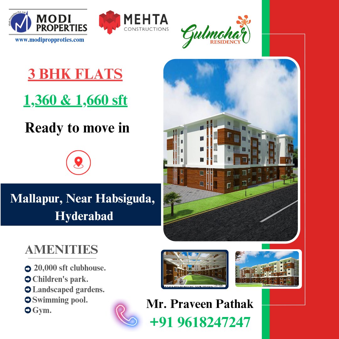 ModiProjectshyd's tweet photo. 3 BHK flats
Ready to Move in @ Mallapur, Near Habsiguda, Hyderabad.
For more information Call/WhatsApp +91 9618247247.
Visit us: https://t.co/5v6unynGBw
#modiproperties
#mehtaconstructions #3bhkflatsatmallapur #flatsforsale #flatsatmallapur #flatsataffordableprice https://t.co/FuhQV9QVxW