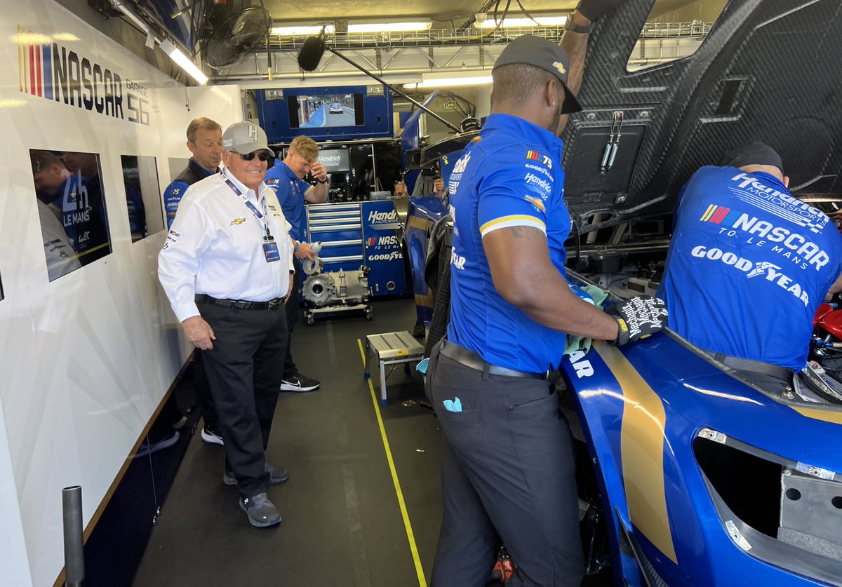 marshallpruett's tweet photo. Mr and Mrs. Hendrick have arrived at the #LeMans24. @TeamHendrick’s @Ives_Greg showed them the steering wheel and it’s custom application for this weekend’s great French endurance race with the @nascarg56 @TeamChevy Camaro ZL1 @NASCAR Cup car. #LM24 #NextGenG56 https://t.co/pT73g8T4Pj