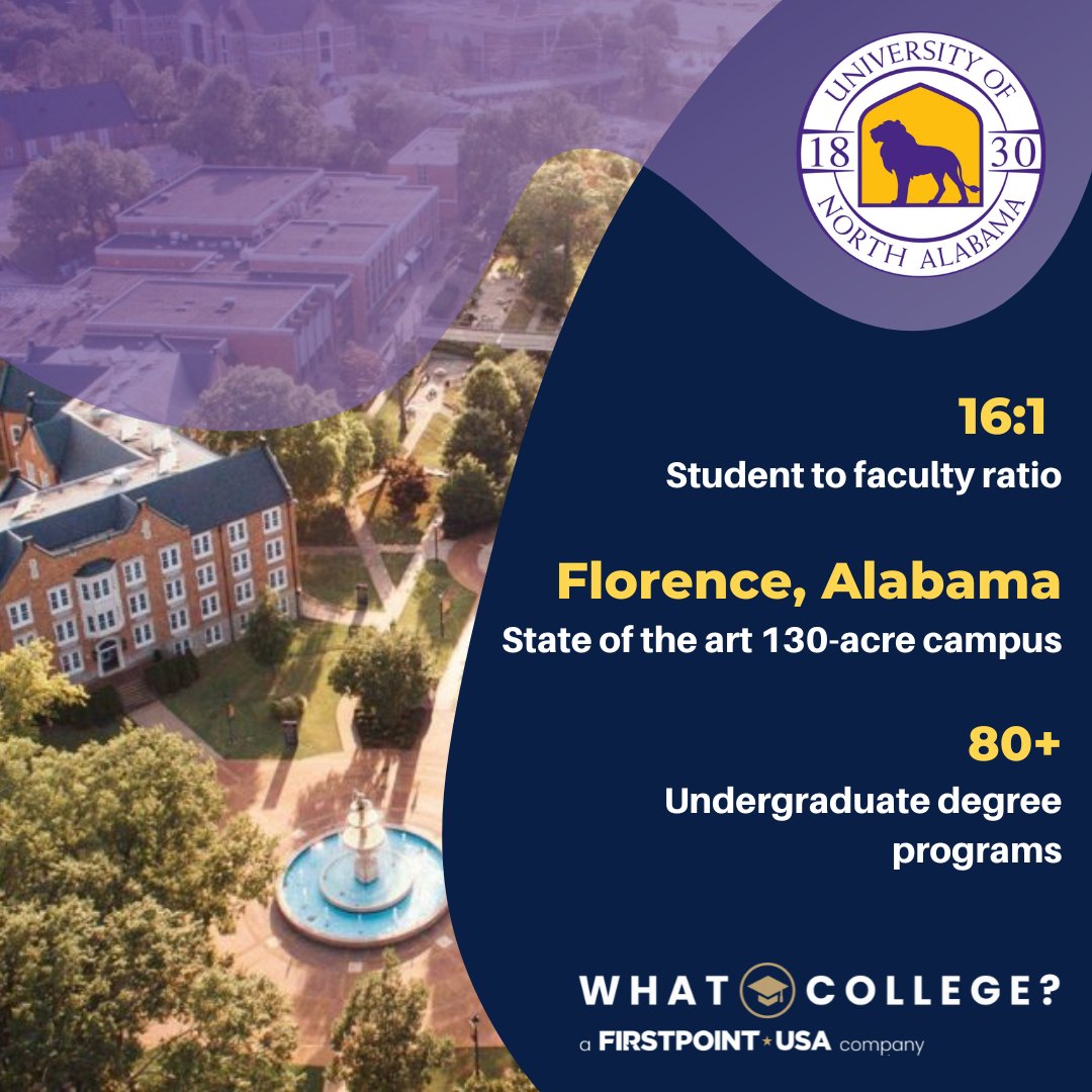 WhatCollege_com's tweet photo. With some of the most popular programs in the fields of Nursing, Business, Communications, Accounting and Liberal Arts, the University of North Alabama provides an excellent choice for international students to seize the incredible opportunities that await in the US 📕 https://t.co/99o6o2xkSE
