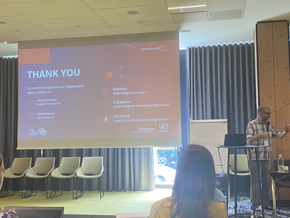 CZELO_Brussels's tweet image. 👍 Marco Papić from the University of Ljubljana introducing their Digital University Centre and its acitivities in support of teachers and digital pedagogies. 

#fostering_digital_pedagogies #CMEPIUS @ACASecretariat