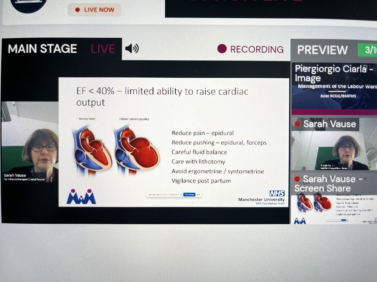 myobstetrician's tweet photo. Dr Sarah Vause presenting on #cardiac disease #pregnancy Remember the deteriorating women and consider heart disease #MLW23 #labourward ⁦@RCObsGyn⁩ ⁦@BMFMSNews⁩ https://t.co/KI8dWL6Xl2