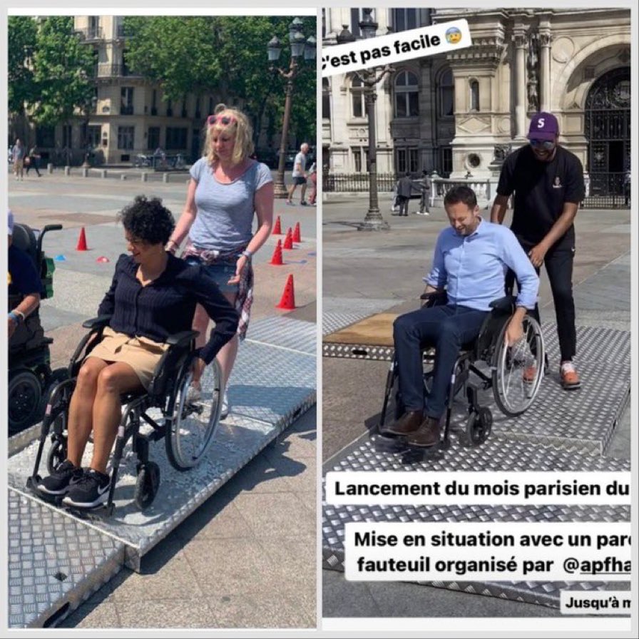 ChaRocher's tweet image. « C’est pas facile »🤡

Lamia El Aaraje, en charge du handicap, et David #Belliard, en charge des mobilités, font mumuse avec des fauteuils roulants au lieu de rendre #Paris accessible aux personnes handicapées ou de trouver un logement PMR à Ines, victime de la #ruedetrevise ‼️