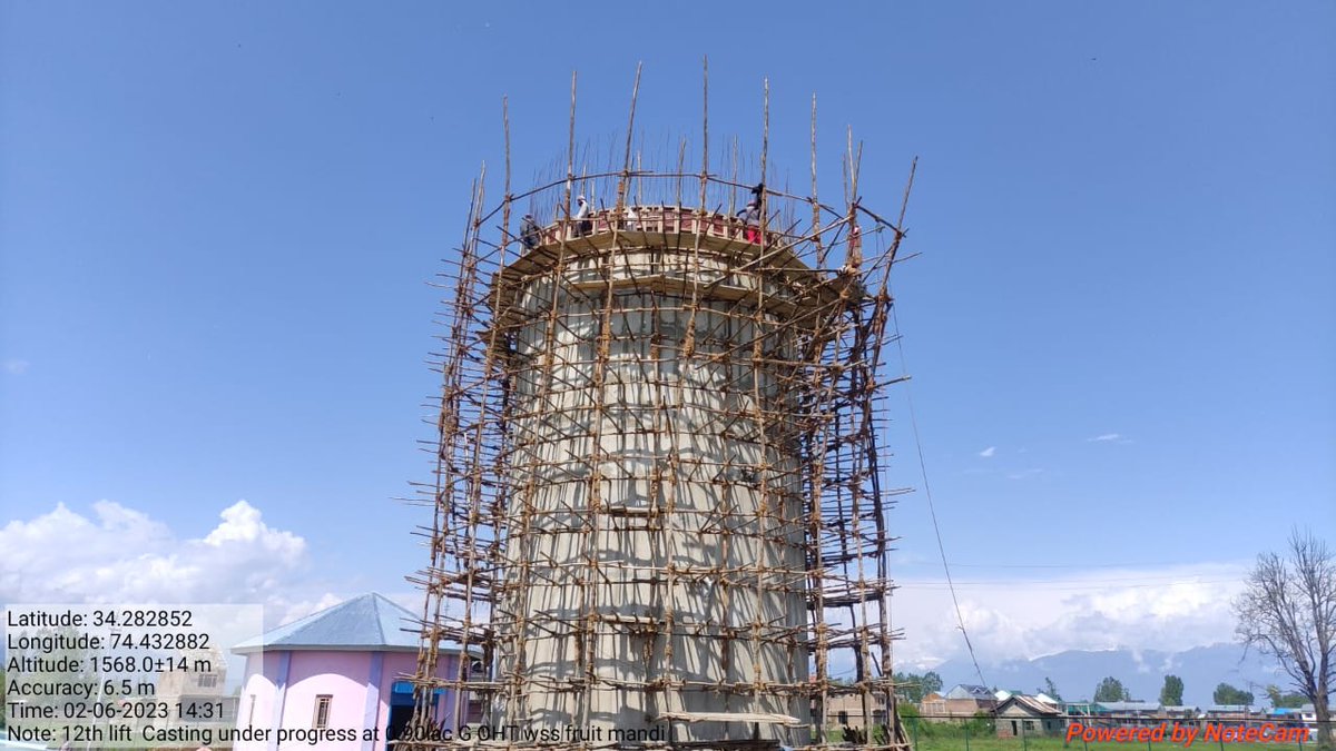 Casting of Shaft wall ( Lift 12th) of 0.90 lac G OHT wss Fruit mandi (Sopore)