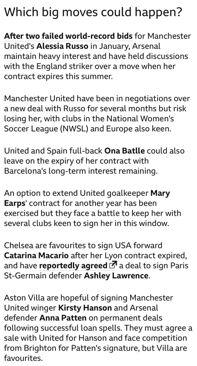 Brilliant write up as always from Emma. 

But this is grim reading for United fans😤

Few weeks from the official end date of Ona & Alessia’s contract and still nothing official - both not sounding promising. 

Also finding it tough to agree with Mary now… 

🤦🏻‍♂️🤦🏻‍♂️

#MUWomen