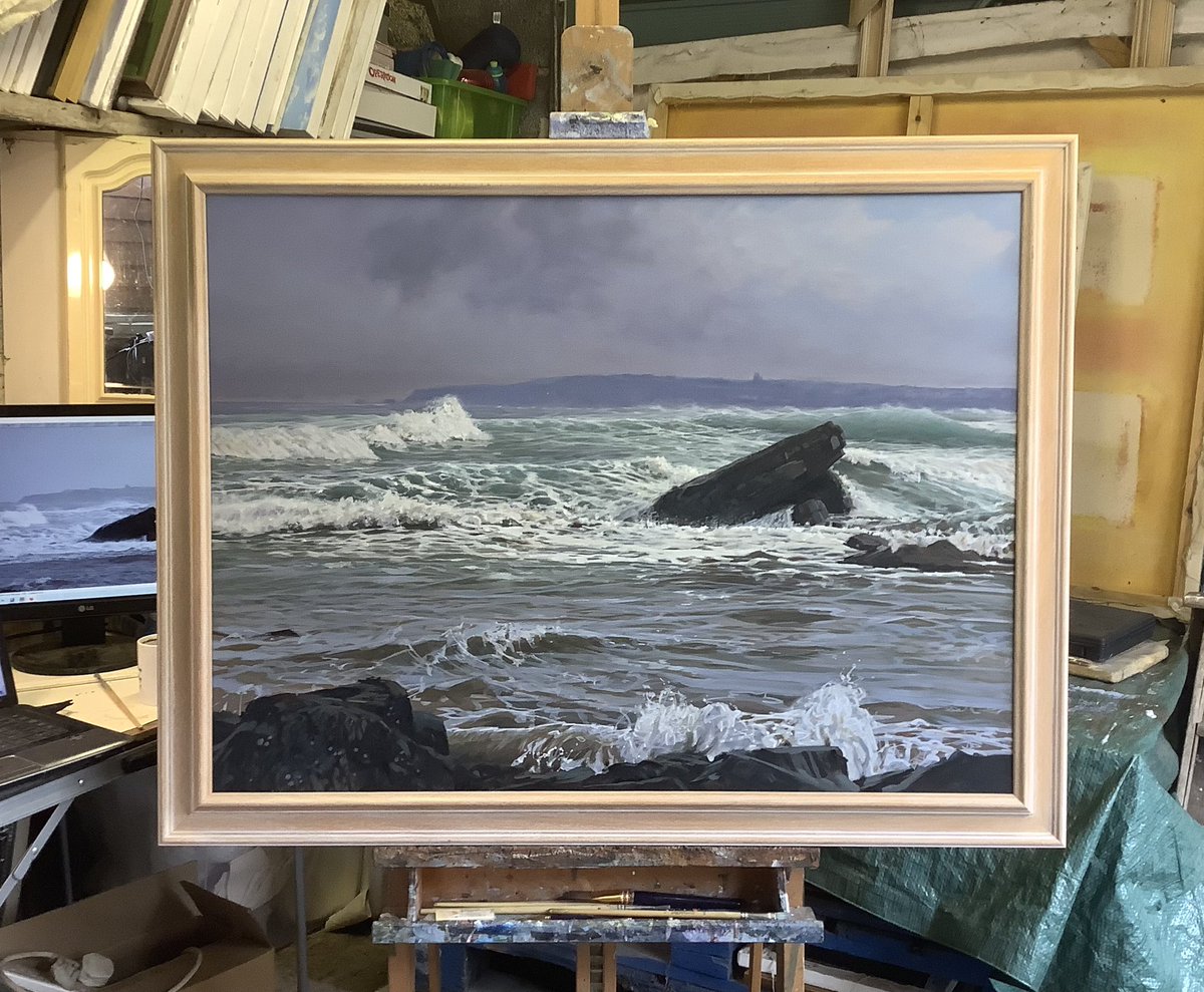 It turns out that I have a frame that fits it perfectly, hurrah for standard sizes!
‘Rising Tide’ Oil, 36x24”. #Whitby #Sandsend #painting #wip #art #fineart #britishpainting #contemporaryart #NorthYorkshire #northyorkmoors