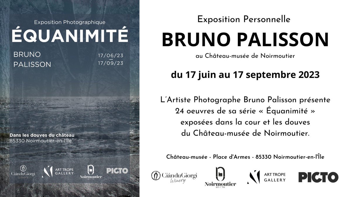 ArtTropeGallery's tweet photo. [ #BrunoPalisson #Exposition ]📷La cour et les douves du Château-musée de @Ile2Noirmoutier accueillent l'exposition de @brunopalisson "Équanimité" du 17 juin au 17 septembre 2023 en partenariat avec @ArtTropeGallery @PictoFR #CiànDuGiorgi 
👉 https://t.co/K471e8PlXd
#art #photo https://t.co/J6q261OM6B