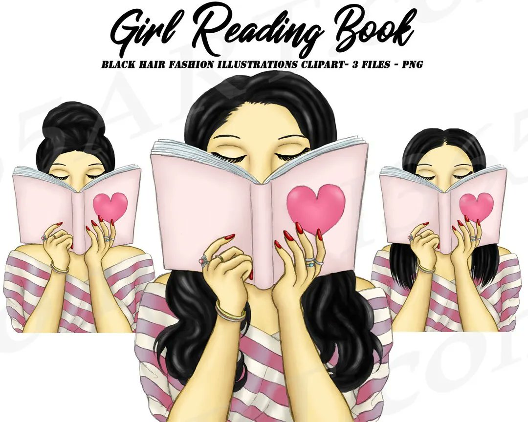 Beautiful Dark Haired Reading Girls Sublimation Clipart Set by I365art  buff.ly/3o47zpp