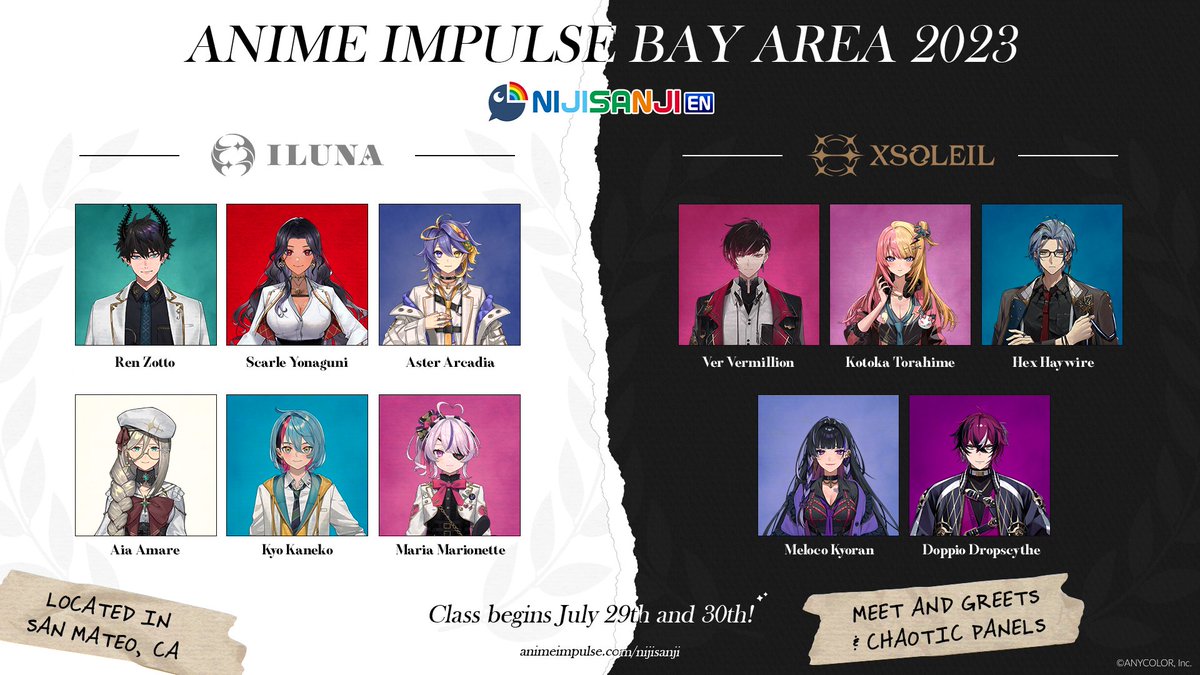 📢Appearance Announcement📢

#NIJISANJI_EN's very own #ILUNA and #XSOLEIL will be at @animeimpulse 's Bay Area event this July 29/30! 🎊
Don't miss your chance to meet them there! 🎉

🎟️Meet & Greet/Panel Tickets here🎟️animeimpulse.com/nijisanji

#PR #ANIMEImpulseBayArea2023