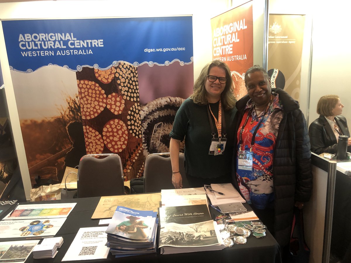 Keen to learn more about your family history?  Come and yarn with <a href="/The_AHWA/">Aboriginal History WA</a> team today &amp; tomorrow at the #aiatsisSUMMIT.

Image below: AHWA Officer Casey Petersen (left) pictured with Gail Mabo at the AHWA stall, day 3 of AIATSIS summit