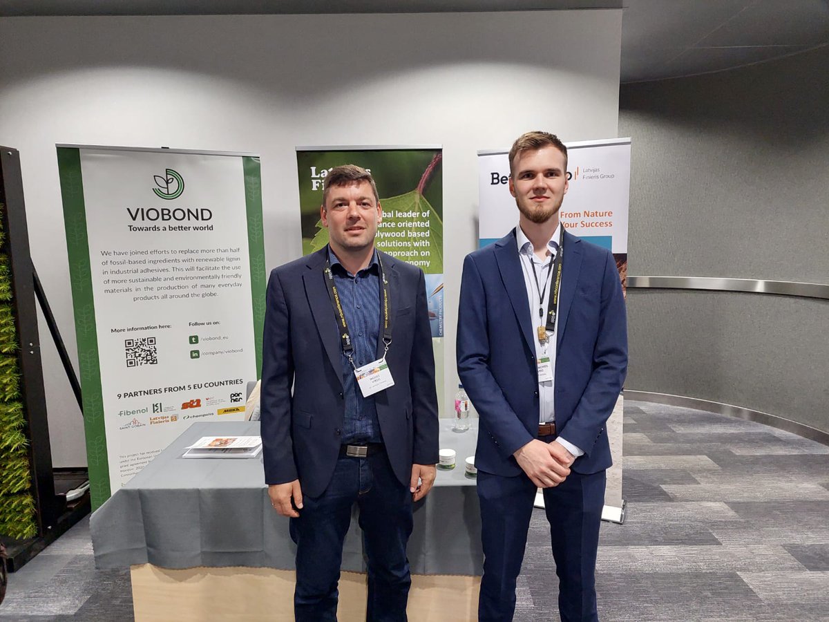 VIOBOND_EU's tweet photo. On June 1, the @VIOBOND_EU project was presented at the @RRB_Conference in #Riga, in a presentation on Birch biomass transformation in #LatvijasFinieris. Leading the way in sustainable solutions! #RRB2023 #RenewableResources https://t.co/LugWL8ujgB