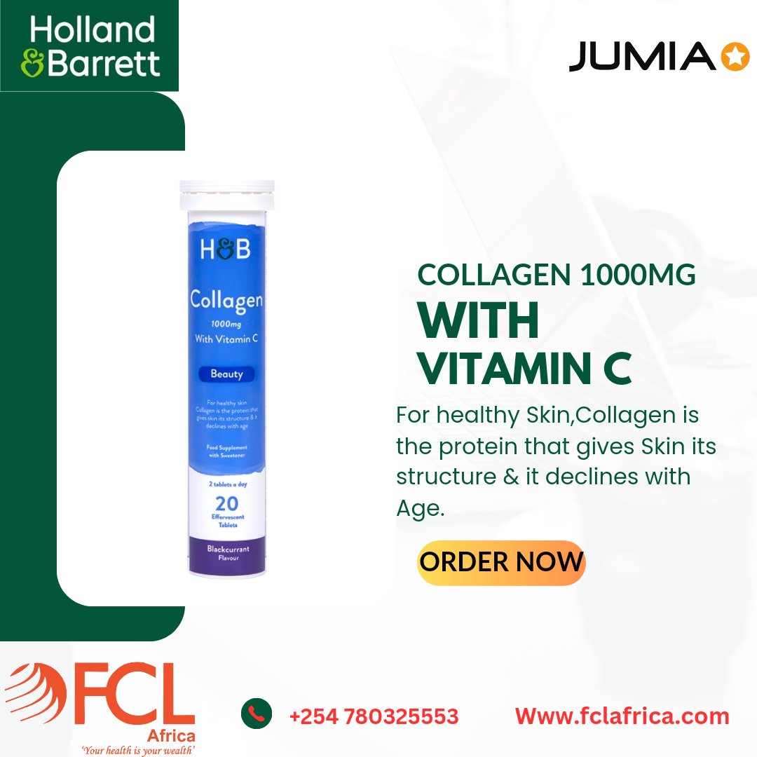 FCLAFRICA1's tweet photo. For healthy skin, collagen is the protein that  gives  skin its structure and declines with age. Order online from https://t.co/v2ybofZixY.
For more info:📥 sales@fclafrica.com 
📞 +254 780325553 https://t.co/1T7ZCrwOBu