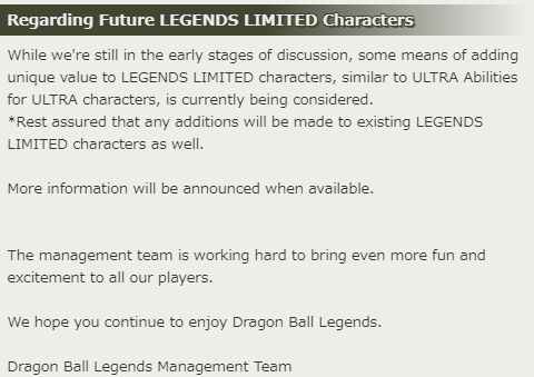 [Announcement Regarding Goku & Final Form Frieza]
Several adjustments to the abilities of the recently released LEGENDS LIMITED 'Goku & Final Form Frieza (DBL59-01S)' are planned to be implemented soon.
Please see the posted image for more details.

#DBLegends