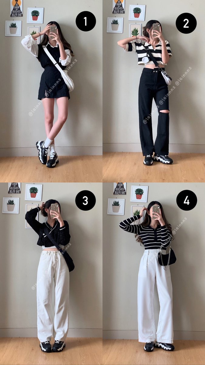 leinnns's tweet photo. monochrome black and white outfit ideas!! team 1/2/3/4? 🖤🤍

btw ada yg mau di spill link shopee nya?

follow for more korean style outfit ideas! #outfitideas #koreanstyle #spilloutfit https://t.co/4GKX3Qb0rS
