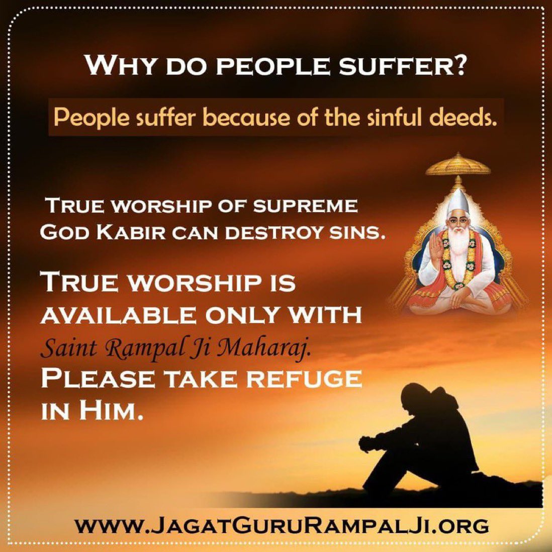 #GodNightWednesday 
#सत_भक्ति_सन्देश
Ques:-
Why do people suffer❓
Ans:-
People suffer because of the sinful deeds.
For more info,
Download our official app 'Sant Rampal Ji Maharaj'.
#SaintRampalJiQuotes जी