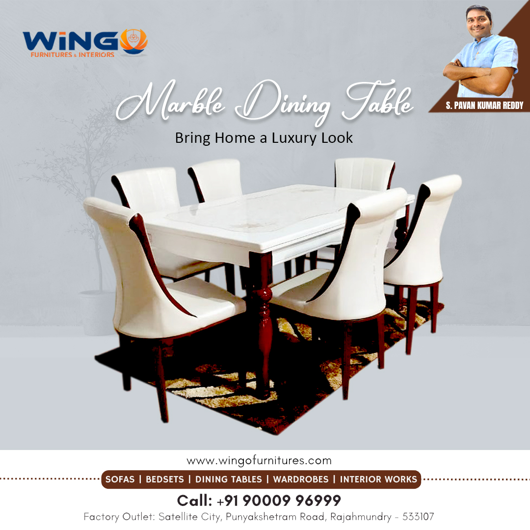 Marble Dining Table 🤍 #premiumfurniture #wingo_diningtables

Wingo Furnitures & Interiors is here to bring home a #luxurylook Modern #diningtables are available in display, visit our #furnitureoutlet

📍Punyakshetram Road, Rajahmundry - 533107.

📲 Call us @ 90009 96999