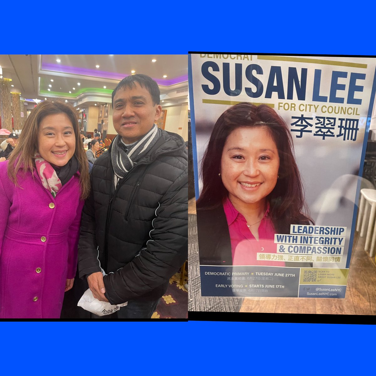 johnnyb1329's tweet photo. One of my birthday wishes would be to see @susanleenyc win the Democratic Primary for City Council District 1 on June 27. Early voting starts on June 17.  @teamsusan23 #putcommunityfirst #commonsense https://t.co/qaHute2zve