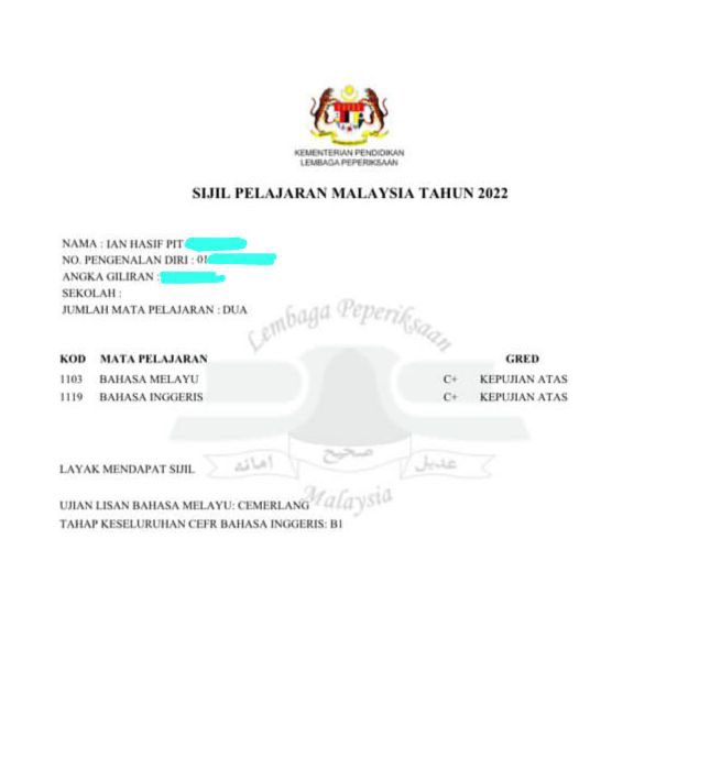 PTTSukmaria's tweet photo. Seorang lagi Calon SPM ulangan. Sebelum ini tidak dapat sijil SPM kerana gagal BM. Alhamdulillah. BM dapat Kredit. https://t.co/Gm2Ml1hFvO