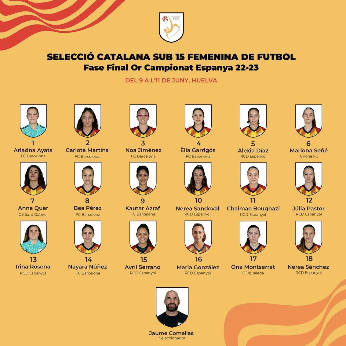 ⚽️🏆 Nuestras jugadoras ANNA QUER (Sub15) y SURI (Sub17) estarán en Huelva para disputar la Fase FINAL de Oro del Campeonato de España 2023.

🎥💻Todos los partidos se podrán ver en DIRECTO por el Canal de Youtube de la RFEF.

¡Muchísimas suerte y a por todas!💙💪🏼