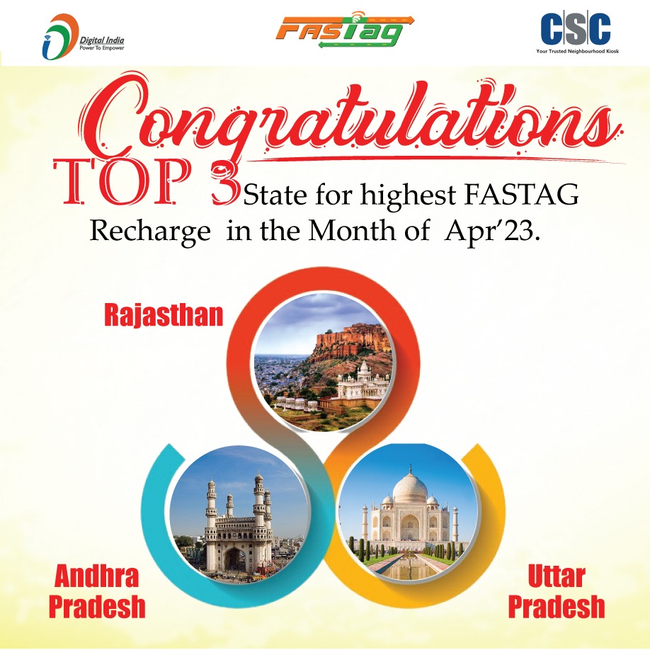 cscfinancial_'s tweet photo. Happy to Inform you!!

Congratulations to the Top 3 States for the highest FASTag Recharge in the month of April'23.

#cscfinancialservices #csc #digitalindia #fastag #tollplaza #commissions #fastagsale 
@CSCAndhra https://t.co/nCQhFpzEM6