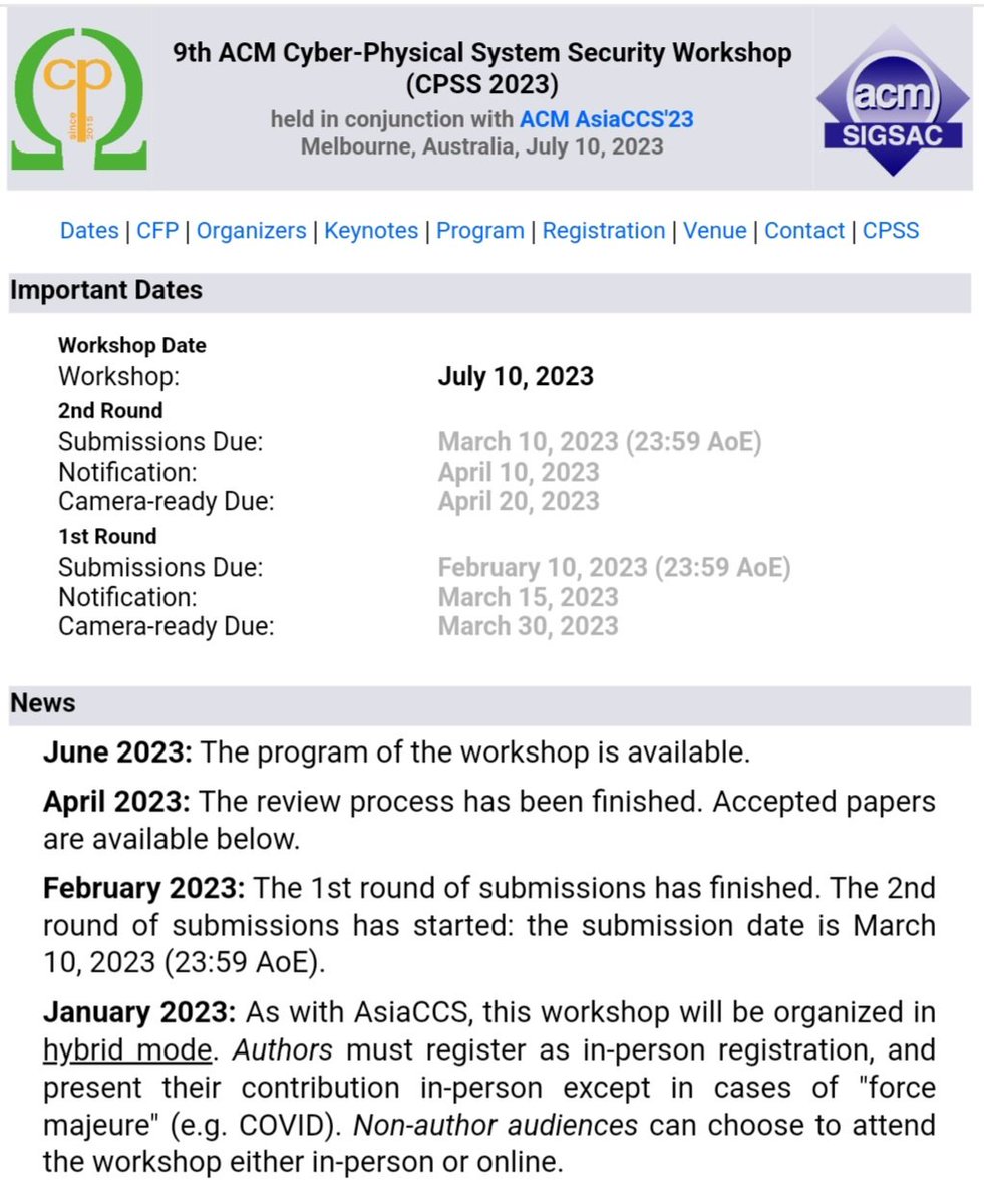 jianying_zhou's tweet image. ACM AsiaCCS&apos;23 is one month away. The flagship workshop CPSS program is available now.
nics.uma.es/CPSS2023/
#cybersecurity, #asiaccs, #cpss, #melbourne