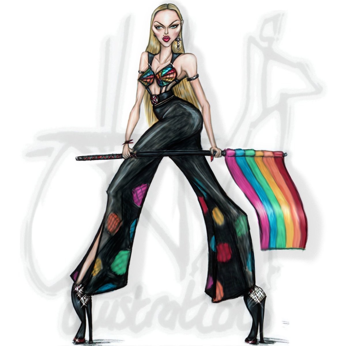 World Pride Month. feat @Madonna . Originally a costume design idea I had for her upcoming and much anticipated Celebration World Tour, commencing next month.
#madonna #drawing #illustration #fashionillustration #pride #gaypride #gayflag #queenofpop #costumedesign #Celebration