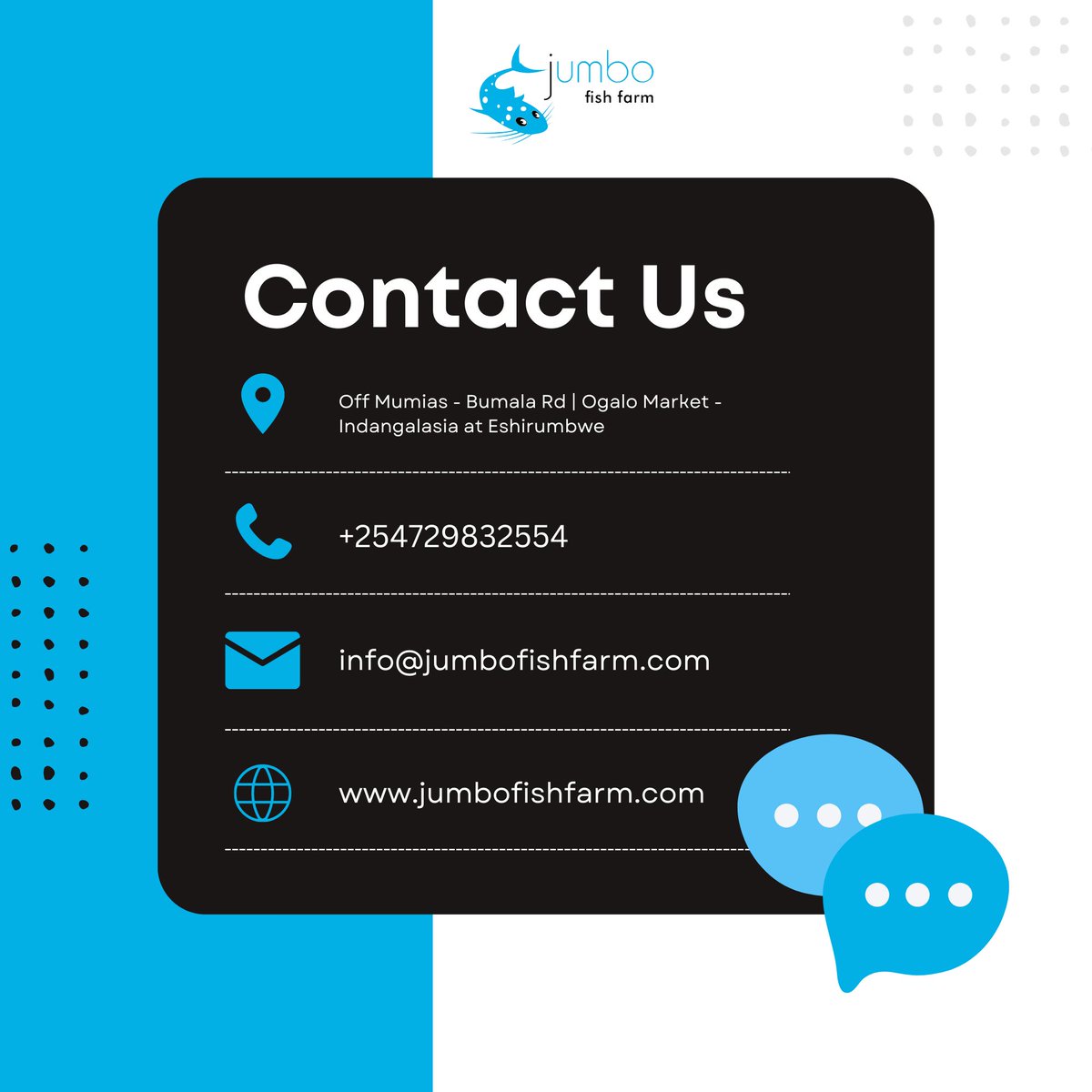 Get in touch with us today and let's start a conversation. We're ready to listen and provide the support you need.

#jumbofishfarm
#fishfarming
#sustainableaquaculture
#fishfarmingkenya
#aquaculture
#kakamega
#kenya