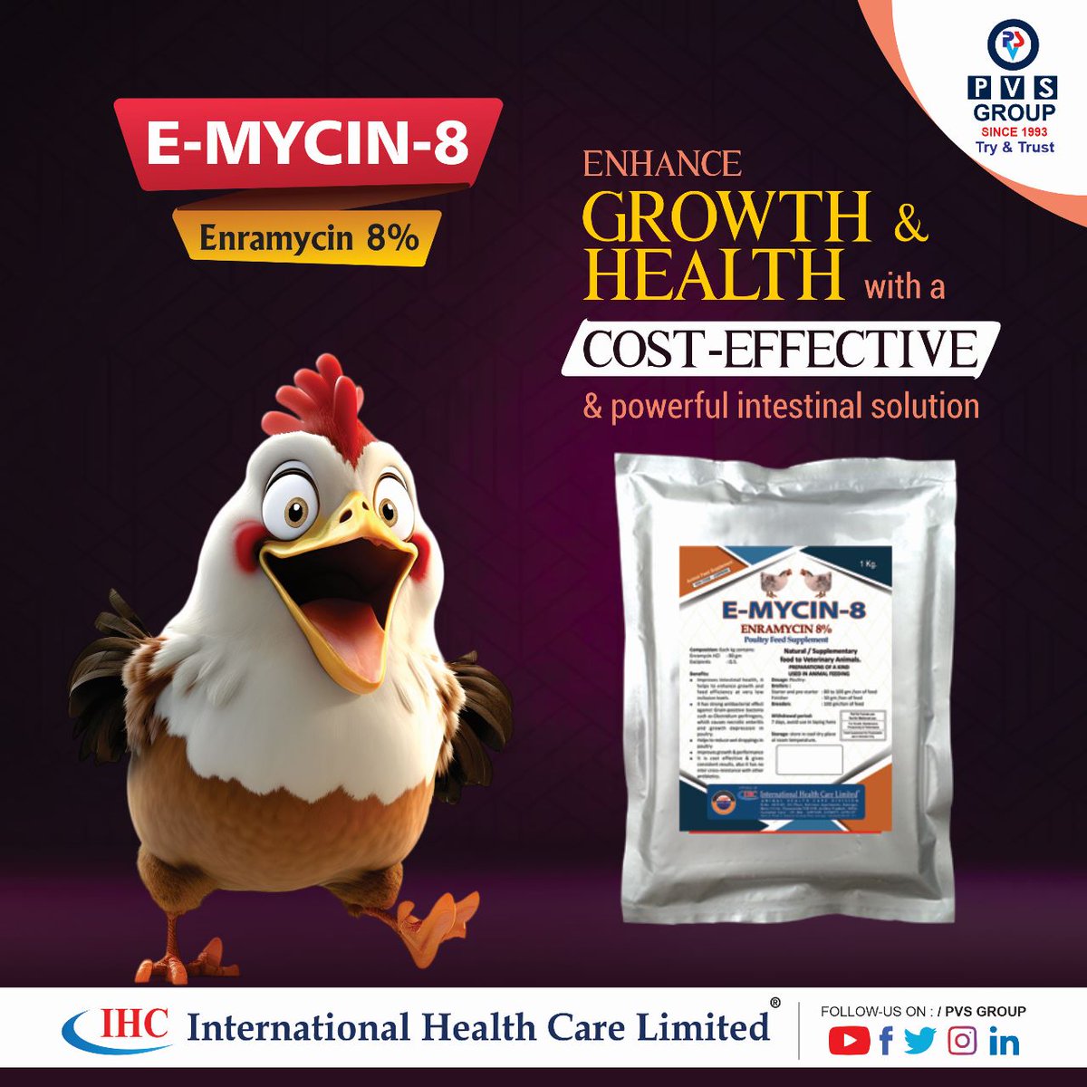 We are introducing our best product #EMYCIN8 Unlocking #OptimalGrowth and #GutHealth in #Poultry
Improves #Intestinalhealth, it helps to enhance #Growth and #Feedefficiency at very low inclusion levels.
It has strong #Antibacterial effect against #GramPositivebacteria