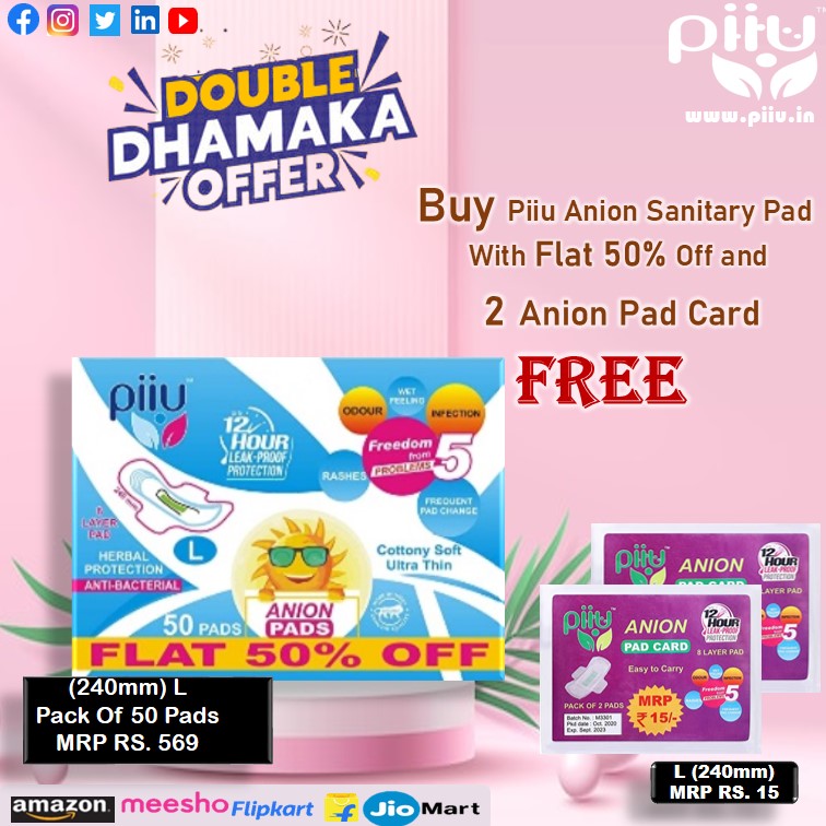 DOUBLE DHAMAKA OFFER
Buy Piiu Cottony Soft Anion Sanitary Pads L (240mm)
MRP Rs.569
FLAT 50% OFF
and
2 Anion Pad Card Pack Free
.
Shop now on piiu.in
Connect on WhatsApp: +91-9971227347
#piiu #anion #anionpads #sanitarypads #sanitarynapkins #cottonpads #Padcard