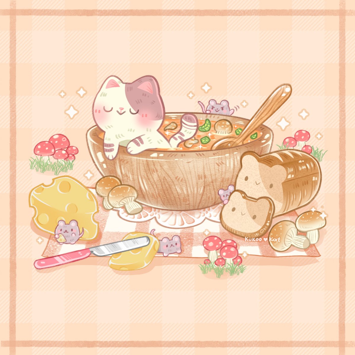 Kukookatt's tweet photo. Mushroom Soup 🍄✨
#cuteart #cuteillustration #kawaiiart #artistontwittter https://t.co/wECAp4paRi