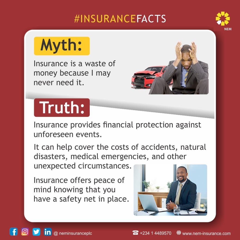 neminsuranceplc's tweet photo. Beyond the Myths: Understanding the Real Benefits of Insurance.
#MythandTruth #NEMInsurancePlc #BeNEMSure https://t.co/u22BDbVJDq