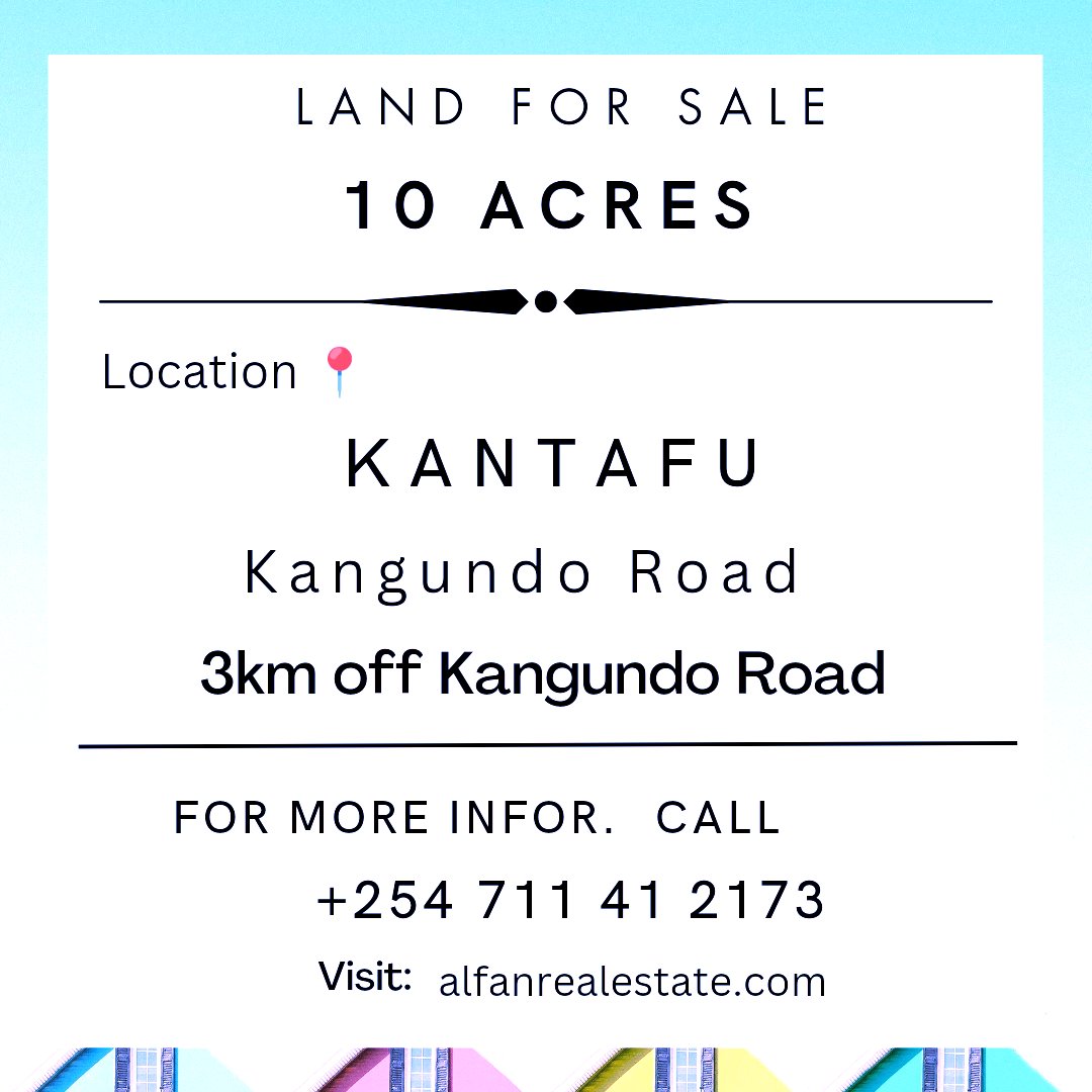 10 ACRES KANTAFU, OFF KANGUNDO ROAD

3KM from Kangundo Road.
 
Asking Kes. 3.7 Million per Acre.

Ideal for subdivision into plots for resale, Family home, Farming or livestock farming. 

For viewing call, 
 0711 412173

#10acreskangundoroad #MachakosCounty