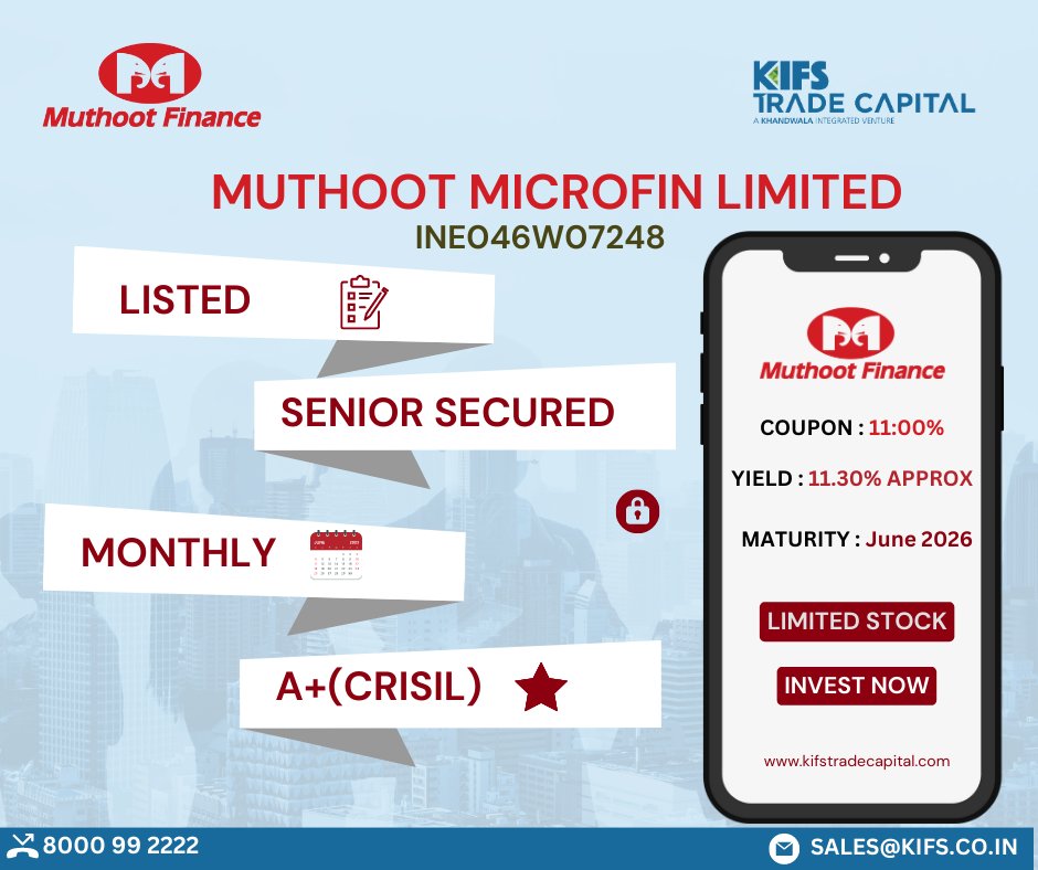 Muthoot Microfin Limited

Coupon:11:00%
Yield: 11.30% approx
Maturity: June 2026
Limited Stock📈

Invest Now: surl.li/htsfb

#muthootfinance  #muthootmicrofinbond #muthootmicrofinlimited #investnow #kifstradecapital #kifsoffical