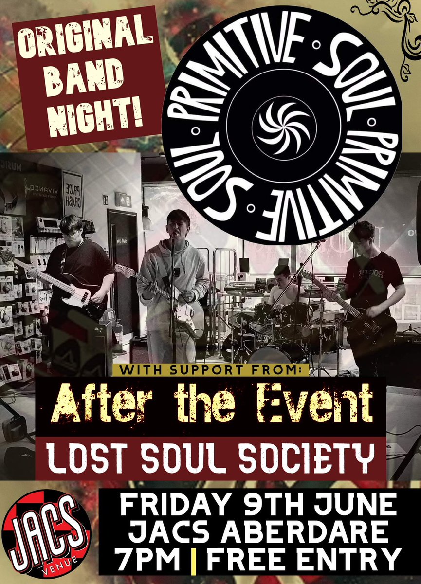 After The Event (@after_the_event) on Twitter photo TOMORROW! If you’re stuck on what to do why don’t you join us supporting <a href="/PrimitiveSoul/">Primitive Soul</a> at <a href="/JacsAberdare/">Jacs Aberdare</a> going to be a good 1! <a href="/sheldonraps/">SheldontheRapper</a> <a href="/MartinWebb44/">Martin Webb</a> 🔥 #livemusic #wales #punkrock #poppunk #punk #aberdare TOMORROW! If you’re stuck on what to do why don’t you join us supporting <a href="/PrimitiveSoul/">Primitive Soul</a> at <a href="/JacsAberdare/">Jacs Aberdare</a> going to be a good 1! <a href="/sheldonraps/">SheldontheRapper</a> <a href="/MartinWebb44/">Martin Webb</a> 🔥 #livemusic #wales #punkrock #poppunk #punk #aberdare