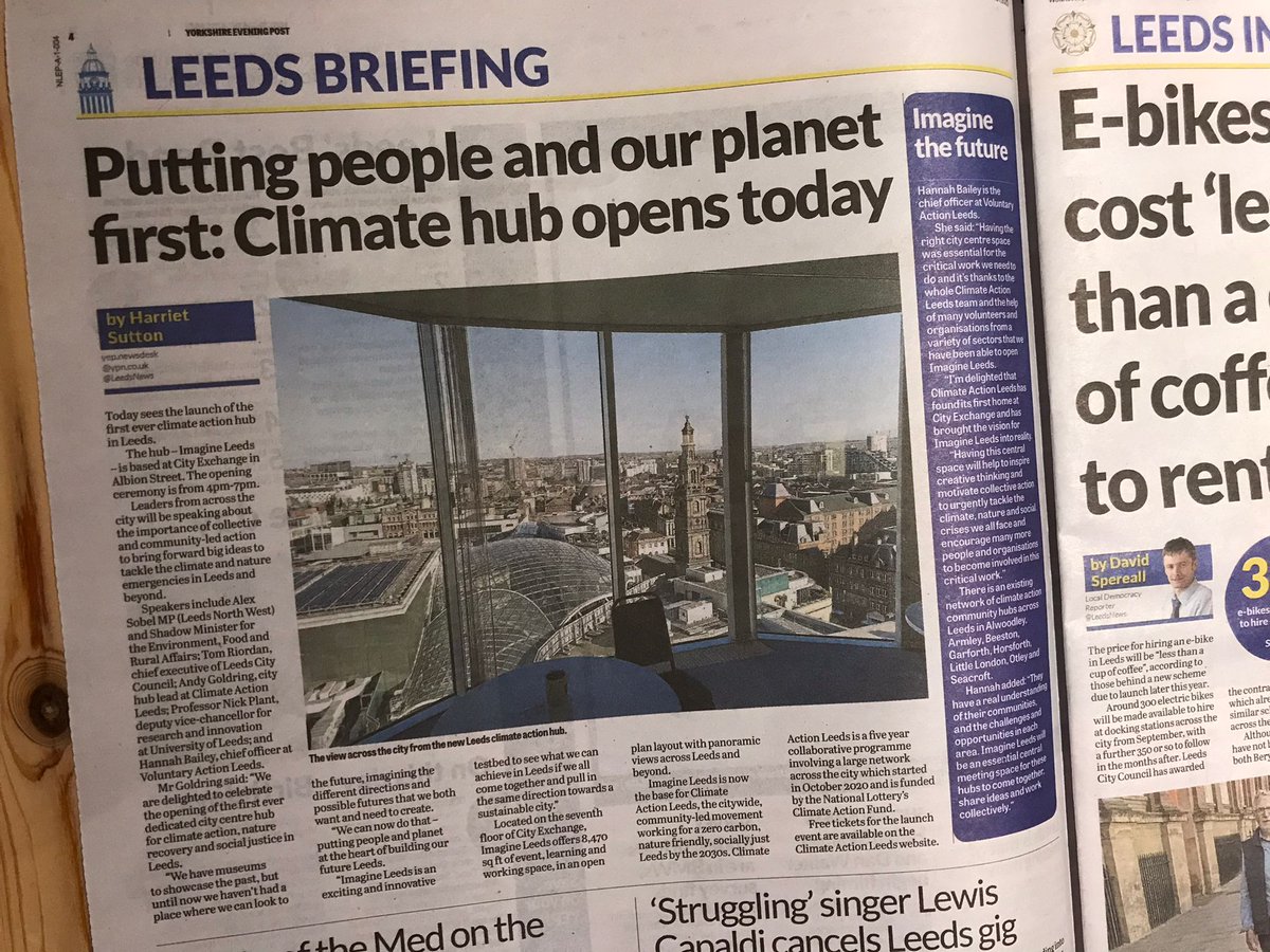 Great coverage in @LeedsNews of our @ClimateActLeeds climate hub that launches today We urgently need spaces to tackle the #Climate #nature and #social emergencies and imagine a new Leeds..... @UoL_Sus @alexsobel @VolActionLeeds @MayorOfWY @tomriordan @andygoldring