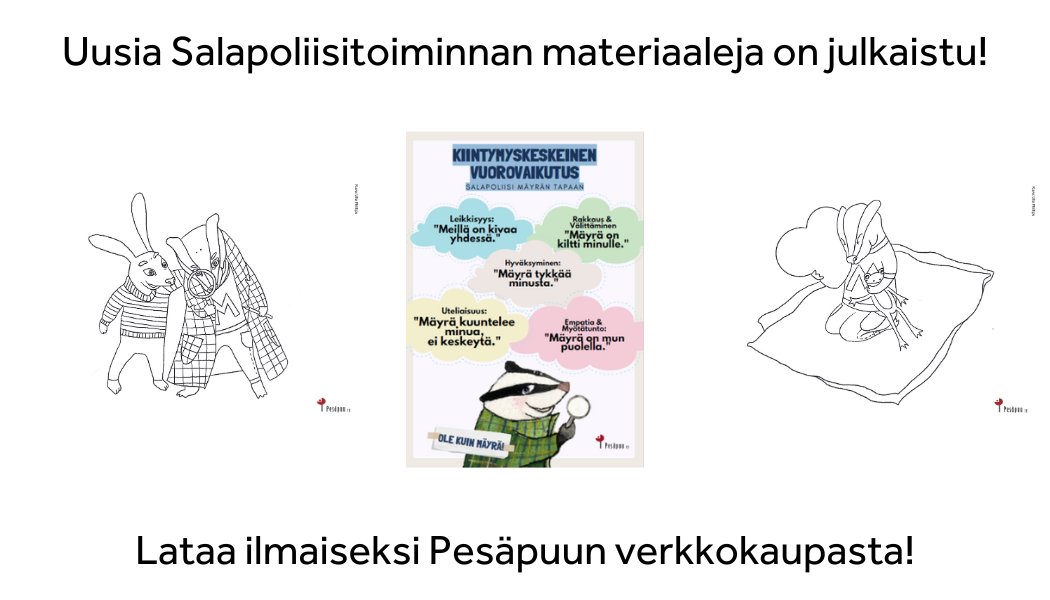PesapuuRy's tweet photo. Tutustu kiintymyskeskeiseen vuorovaikutukseen #lapsen näkökulmasta. Tiivistimme pääpointit uuteen julisteeseen, jonka voit ladata maksutta verkkokaupastamme. Huomaa myös uudet värityskuvat! Piirrokset: Ulla Phillips.    #Salapoliisitoiminta-materiaalit 👉https://t.co/5eIwK5HgSk https://t.co/BoXHRM8qM9
